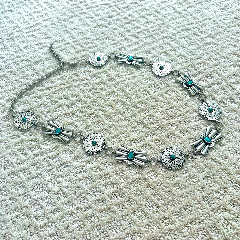 Silver Concho Belt with Faux Turquoise